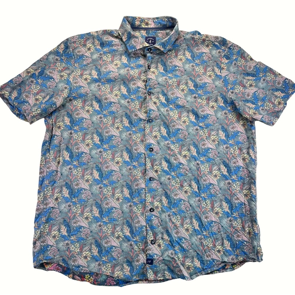 Johnnie-O Top Shelf Saul Floral Button Down Shirt Mens XL Twilight Blue Tropical